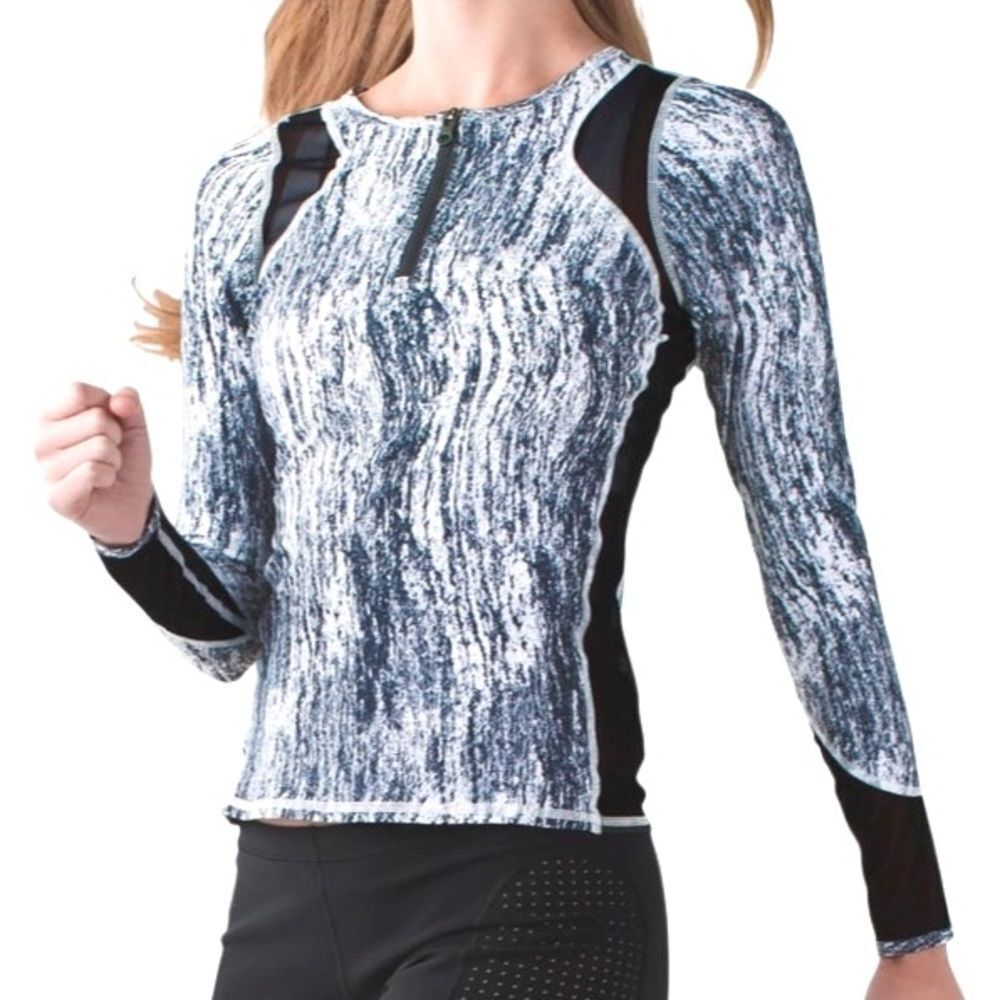 Lululemon Water: Sun Runner 1/2 Zip Texture Twist White Black / Black Size 10